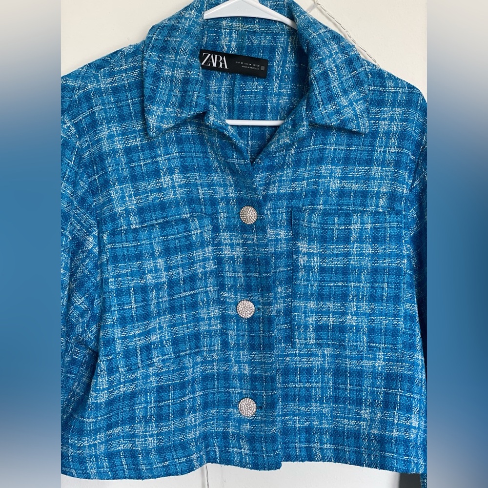 Zara Blue Tweed Blazer Jacket